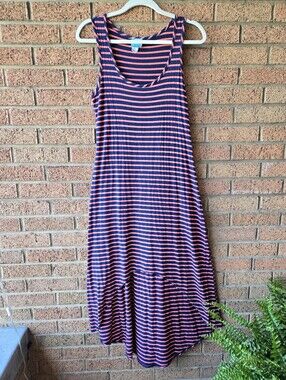 Enough About Me Striped High-Low Tank Dress Navy Blue Coral m